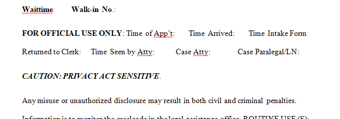 Your supervising attorney has requested you prepare a new Client Intake Questionnaire.