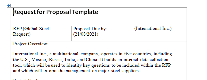 Complete the RFP template for the execution of the data collection tool.