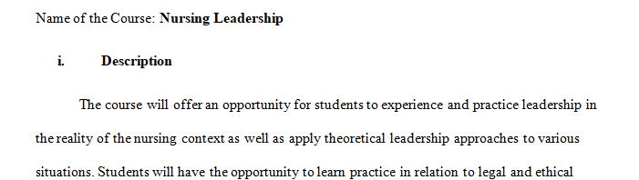 Develop a course outline for one topic related to nursing practice