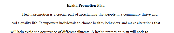 Develop a hypothetical health promotion plan