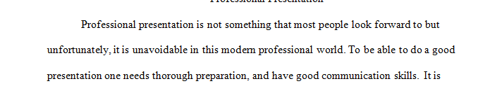 Discuss one personal strength and one weakness you have regarding professional presentations.