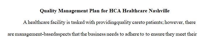 Identify various aspects of a quality management plan in a healthcare organization.