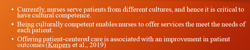 Select a topic/concept and/or culture of your choosing related to cultural competency in nursing.