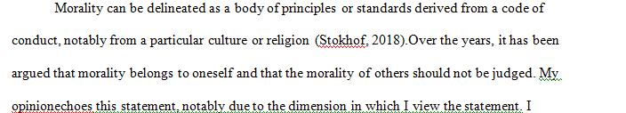 What do you think about the following statement: My morality is mine and mine alone, and it is not my place to judge the morality of others