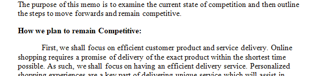 Create a memo for your NewShoes simulation leadership team explaining your current stance with the competition