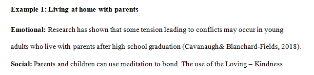 Describe TWO different common living arrangements for emerging or young adults