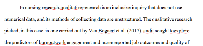 Select a qualitative nursing research study from the UOP Library