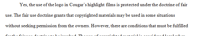 Is the Cougar’s use of the logo on the highlight films protected by the fair use doctrine