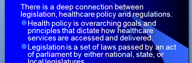 Create a visual representation of the relationship between health policy and legislation