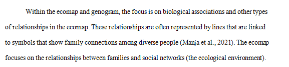 Interview a family, and then illustrate their interfamilial relationships as well as their external support systems and stressors by creating a genogram and ecomap.