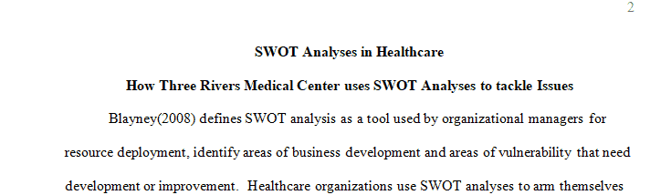 Opportunities and threats are present in the external healthcare environment.