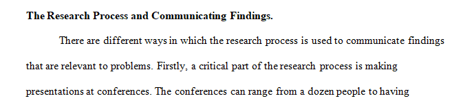Describe how the research process is used to communicate findings relevant to problems or issues within health care.