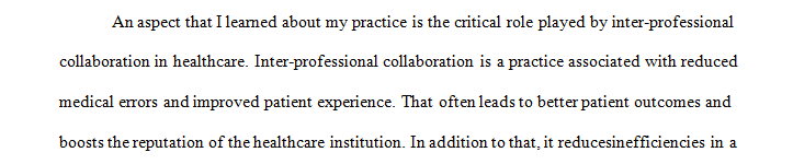 Students maintained and submitted weekly reflective narratives throughout the course to explore the personal knowledge and skills gained throughout this course.