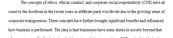 Ethics and Corporate social responsibility in the workplace