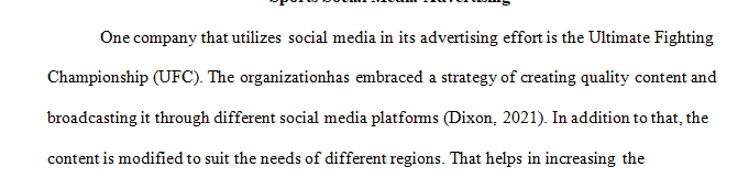 Focus on a sport organization or product social media promotional effort.