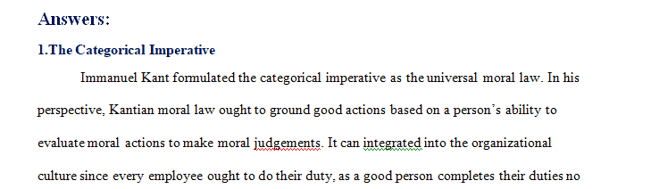 How might the categorical imperative become a part of organizational culture
