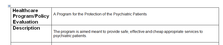 Based on the program or policy evaluation you selected, complete the Healthcare Program/Policy Evaluation Analysis