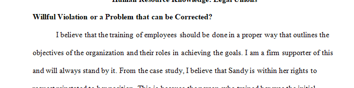 Discussion 1: HR Knowledge 5: Legal & Unions