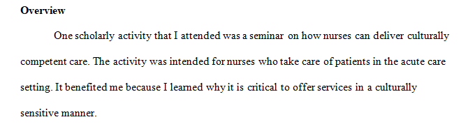 Students are required to participate in scholarly activities outside of clinical practice or professional practice.