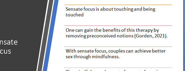 Develop a statement to introduce sensate focus, explain its benefits, and provide detailed instructions for the first exercise.