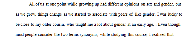 5 journal entries regarding any topic in relation to gender and or psychology