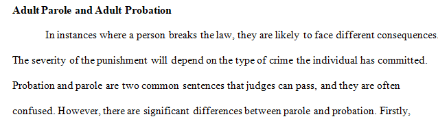 For this assignment, you will write a paper addressing concepts of probation and parole.