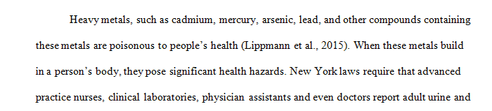 Include a section that examines injuries or workplace hazards related to your topic (Heavy Metals in New York City).