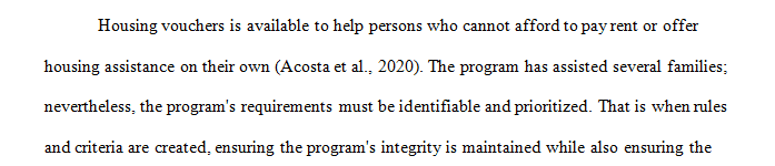 Analyze 1 of the following government intervention programs