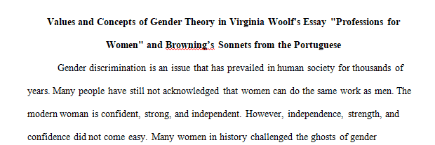 Describe the way that Virginia Woolf's essayProfessions for Womenexpresses important values and concepts of gender theory