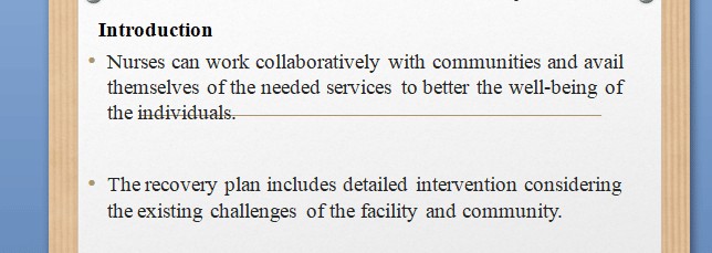 Develop a disaster recovery plan to lessen health disparities and improve access to community services after a disaster.