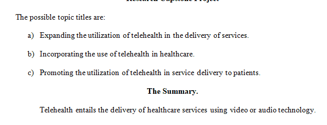 The first requirement of the research capstone project is to select a topic.