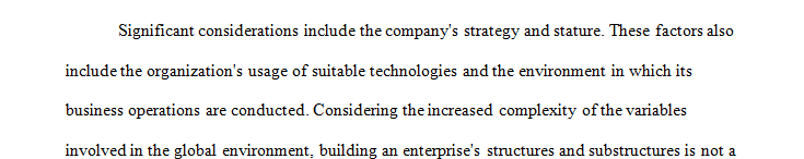 What variables must be considered in designing the organizational structure for international operations