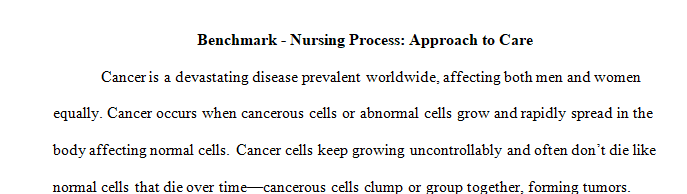 Benchmark Nursing Process Approach to Care