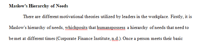 Clearly Identify each Motivational Theory and include the following for each theory