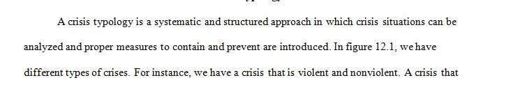 Identify a crisis typology in Figure 12.1 and list an organization vulnerable situation.