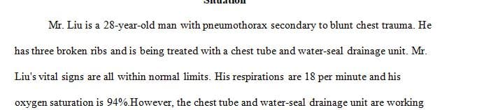 Mr. Liu is a 28-year-old man with pneumothorax secondary to blunt chest trauma