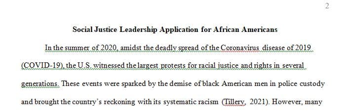 Possible application of the history of social justice leadership in the African American tradition