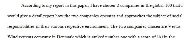 Students could select two companies from the Global 100 