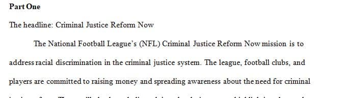Imagine that you are the senior director of social responsibility for the NFL.