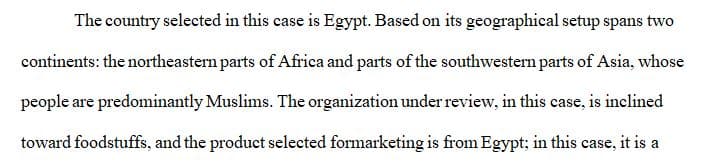 Select a product in Egypt you believe your firm can market.