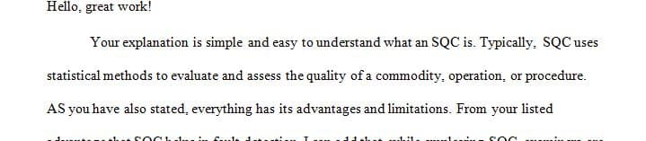 Statistical quality control of SQC for short is described by the text