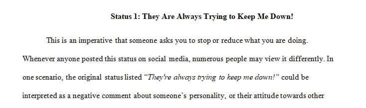 Read the three statuses below and think of three different scenarios