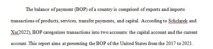 Write a detailed report for selected country that explained the performance of Balance of Payment
