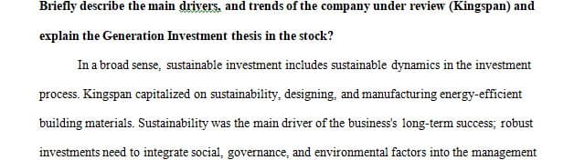 Describe the main drivers, and trends of the company under review (Kingspan)