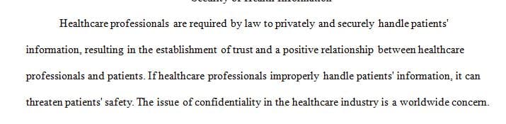 Research definitions and applications of patient privacy confidentiality and security of health information.