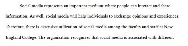 Create a cybersecurity policy for the use of Social Media at New England College for the faculty and Staff