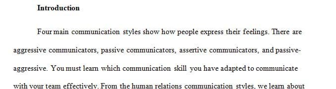Effective Human Relations Communications Style Self-Assessment Exercise