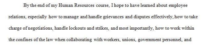 Explain what you hope to learn about Human Resources by the end of this course