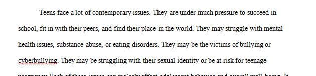 Research the range of contemporary issues teenagers face today