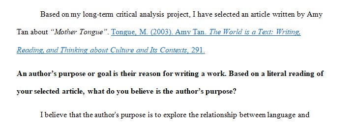What article did you select for your term-long critical analysis project